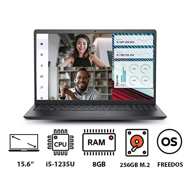 Dell Vostro 3520 Laptop ,Intel Core i5-1235U 15.6 Inch ,256 GB ,8 GB ,Intel UHD Graphics ,FreeDos - Black